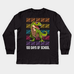 Dinosaur T Rex Happy 100 Days Of School Students Teacher Kids Long Sleeve T-Shirt